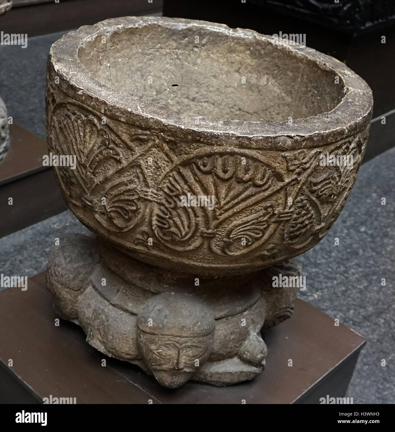 Swedish medieval stone Stoup. Dated 12th Century Stock Photo
