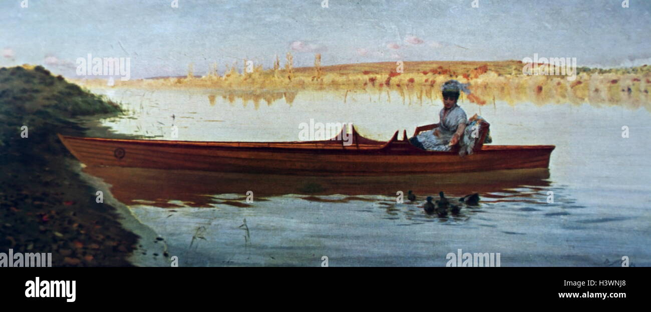 Painting titled 'Duck Feeding' by Giuseppe De Nittis (1846-1884) an Italian painter. Dated 19th Century Stock Photo
