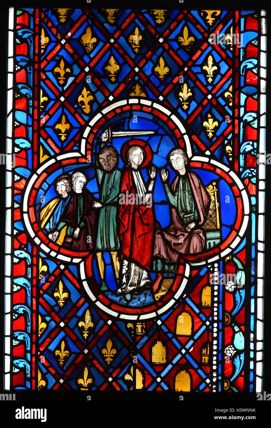 Stained glass from the Sainte-Chapelle, a royal chapel in the Gothic style, within the medieval Palais de la Cité. Dated 13th Century Stock Photo