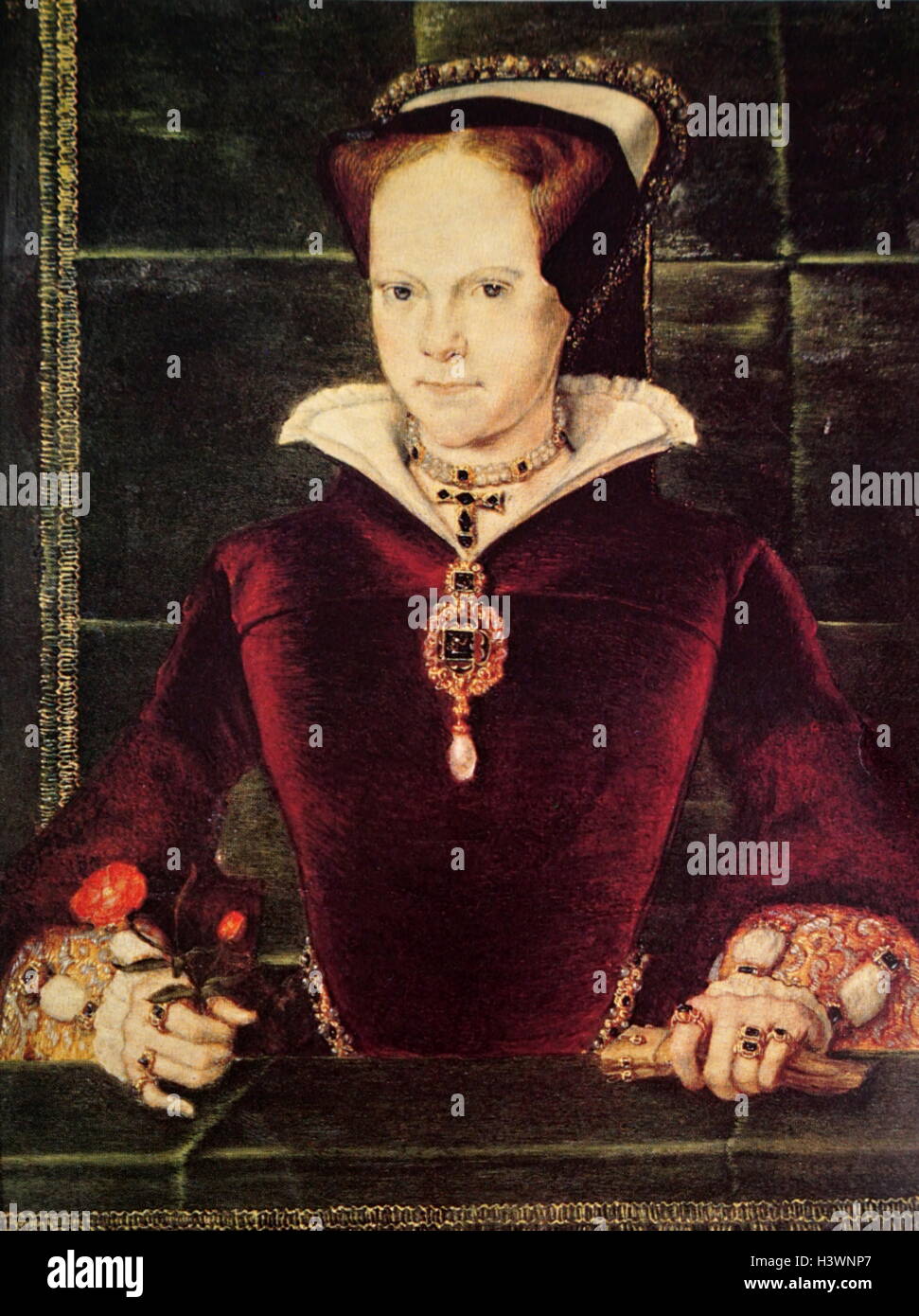 Portrait of Mary I of England (1516-1558) Her executions of Protestants led to the posthumous sobriquet 'Bloody Mary'. Dated 16th Century Stock Photo