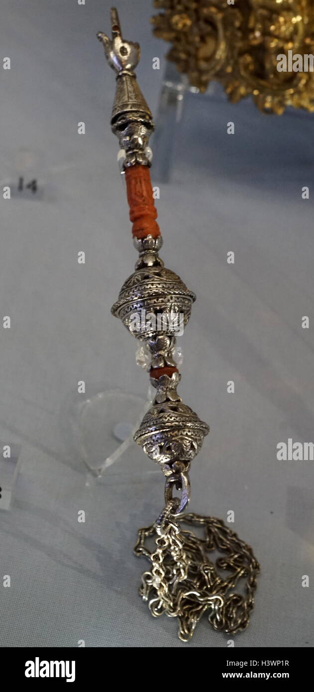 Silver gilt yad (pointer) used to read a sacred text of the Torah. Dated 18th Century Stock Photo