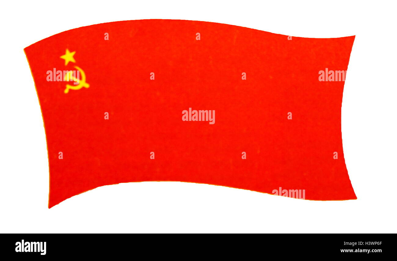 Flag of the Union of Soviet Socialist Republics, which features a golden hammer and sickle. Dated 20th Century Stock Photo