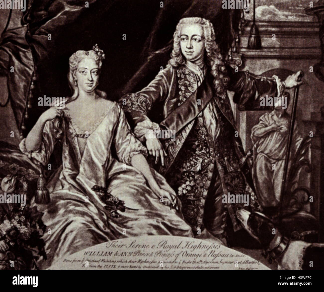 Portrait of William IV, Prince of Orange (1711-1751) and Anne, Princess Royal and Princess of Orange (1709-1759). Dated 18th Century Stock Photo