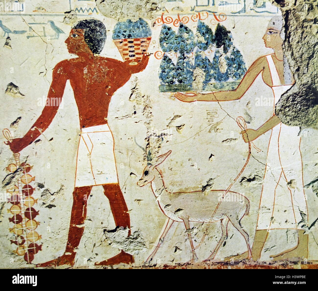 Egyptian tomb wall painting from Thebes, Luxor. Dated 11th Century BC