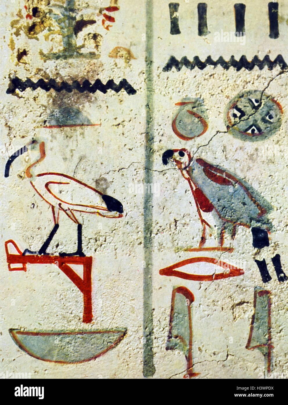 Egyptian hieroglyphs from a tomb wall painting from Thebes, Luxor. Dated 11th Century BC Stock Photo