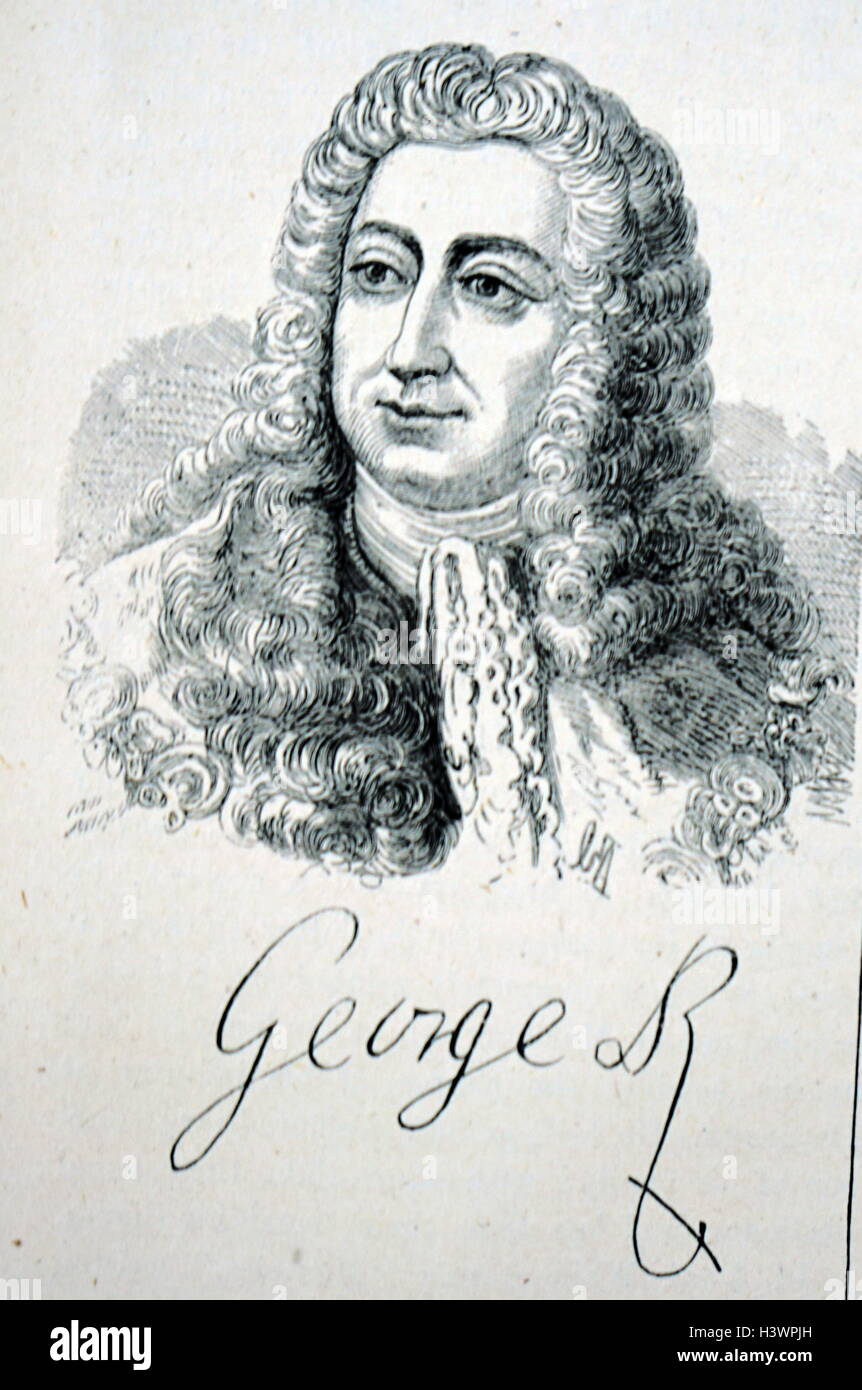 Sketch and signature of George II of Great Britain (1683-1760). Dated 18th Century Stock Photo