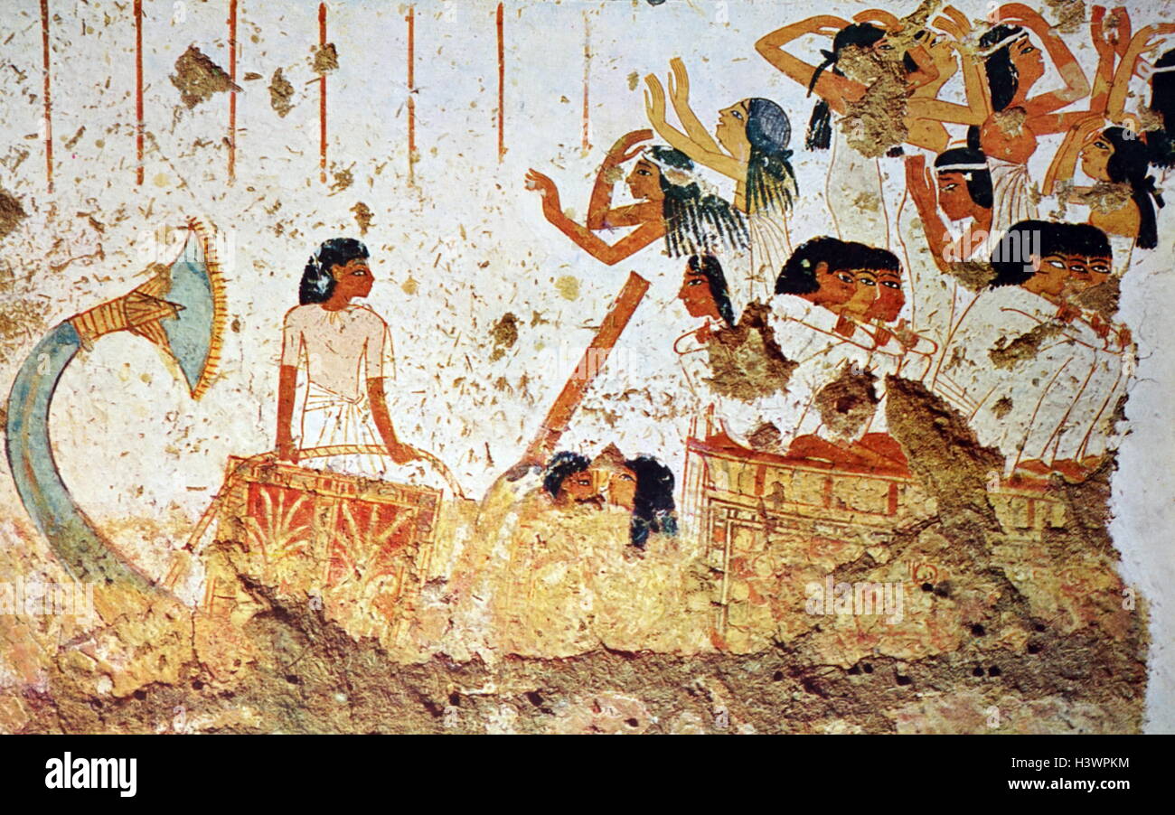 Egyptian tomb wall painting from thebes hires stock photography and