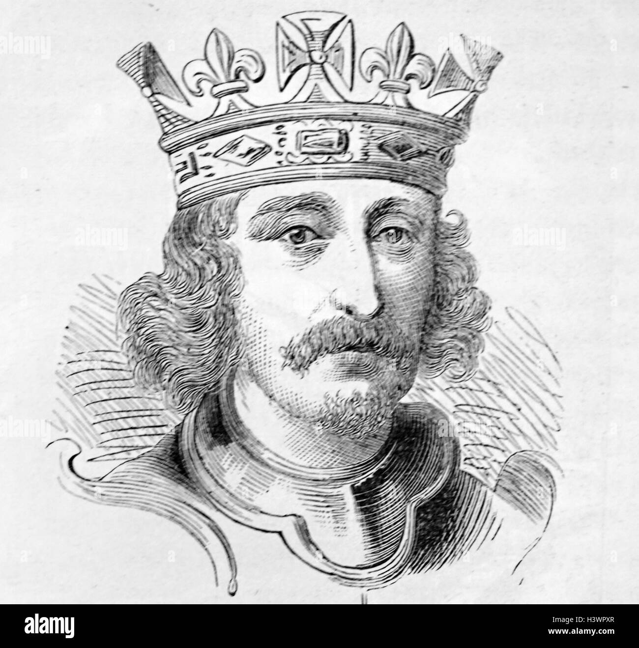 Engraved portrait of King Richard I (1157-1199). Dated 12th Century Stock Photo