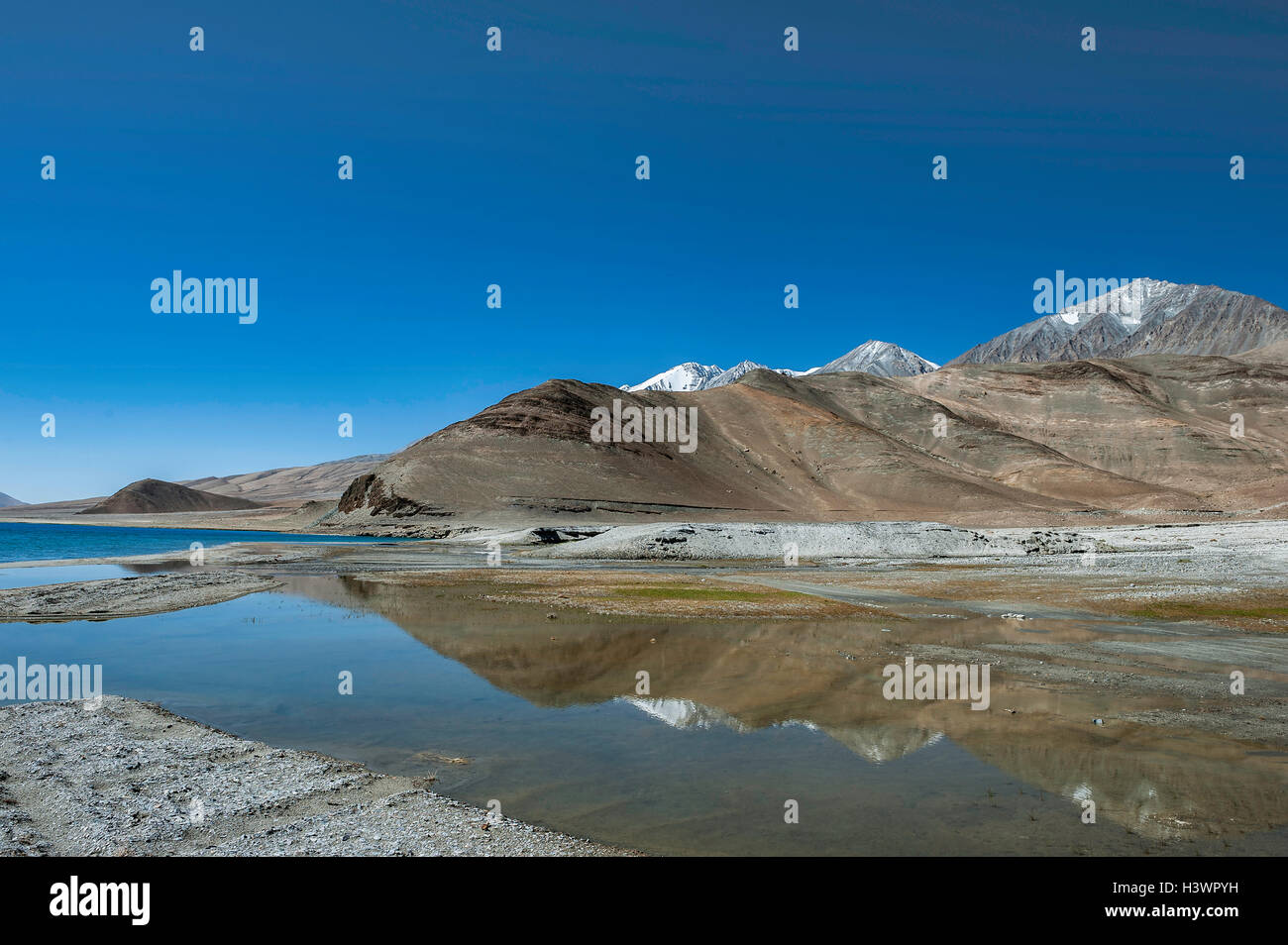 Mountain reflections in Pangong Tso, Ladakh, India Stock Photo