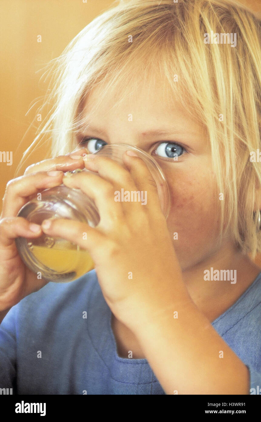 Girls, glass, orange juice, drink, portrait, inside, child, drink