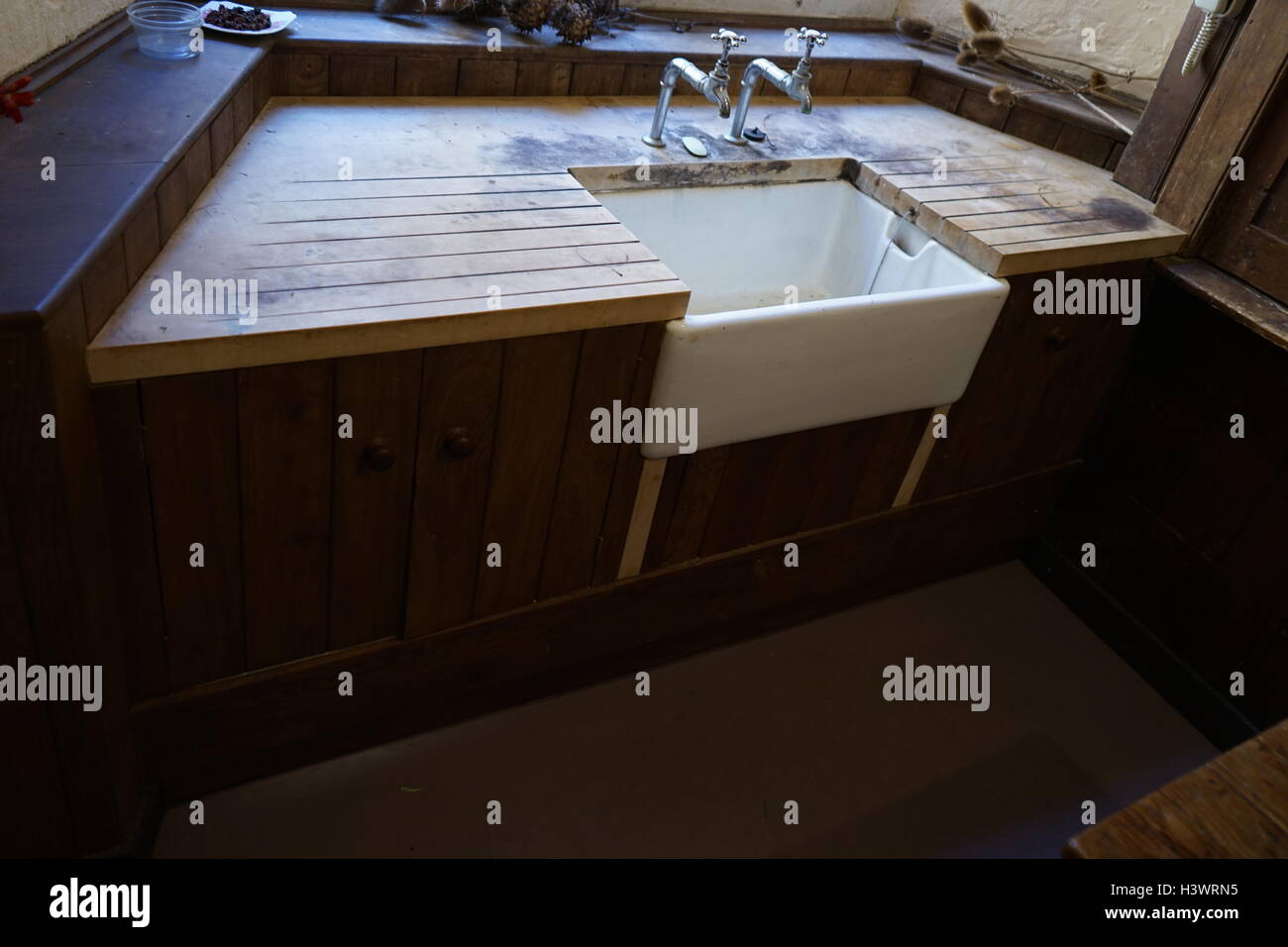 Victorian Butler's sink or washbasin, at Chastleton House, Jacobean country house and gardens, situated at Chastleton near Moreton-in-Marsh, Oxfordshire, England Stock Photo