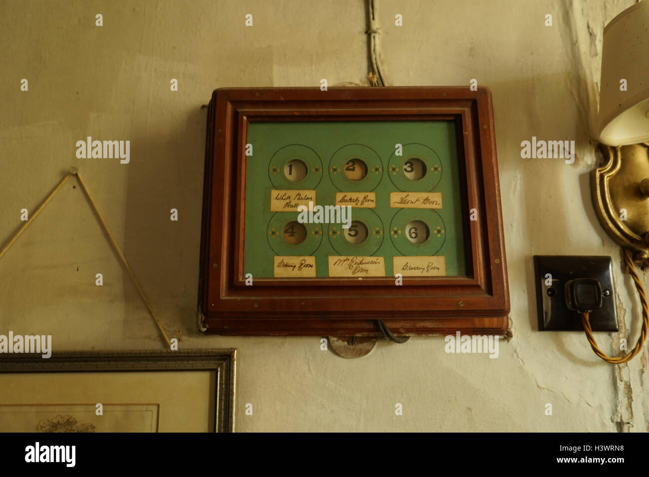 Victorian bell panel for servants to answer calls, at Chastleton House