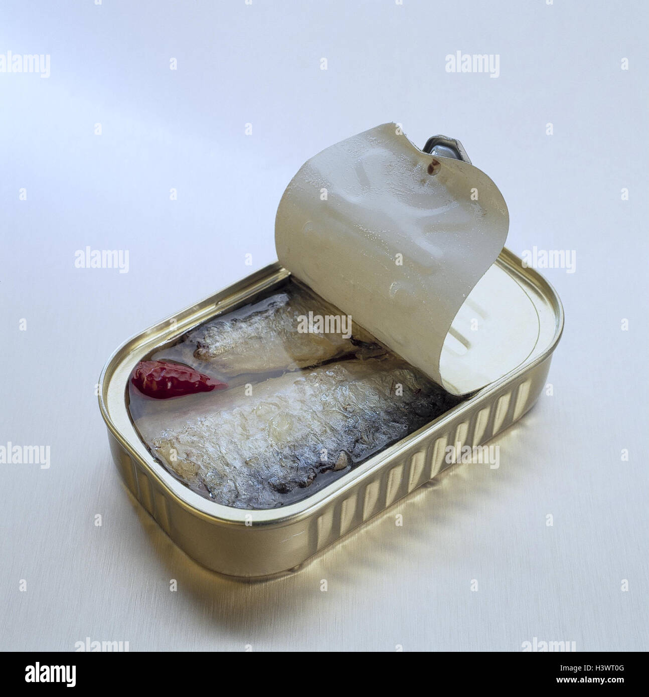 Canned food tin, opened product photography, studio, fish, canned fish