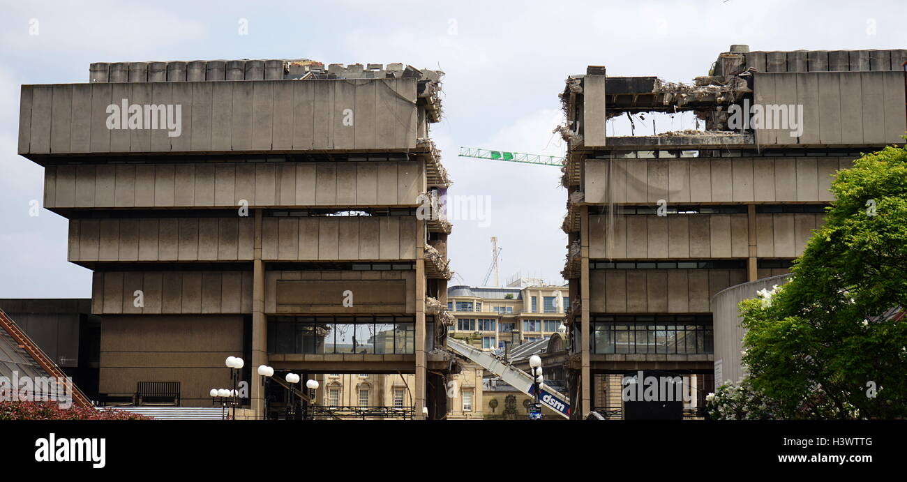 Example of Brutalist architecture being demolished. Dated 21st Century Stock Photo