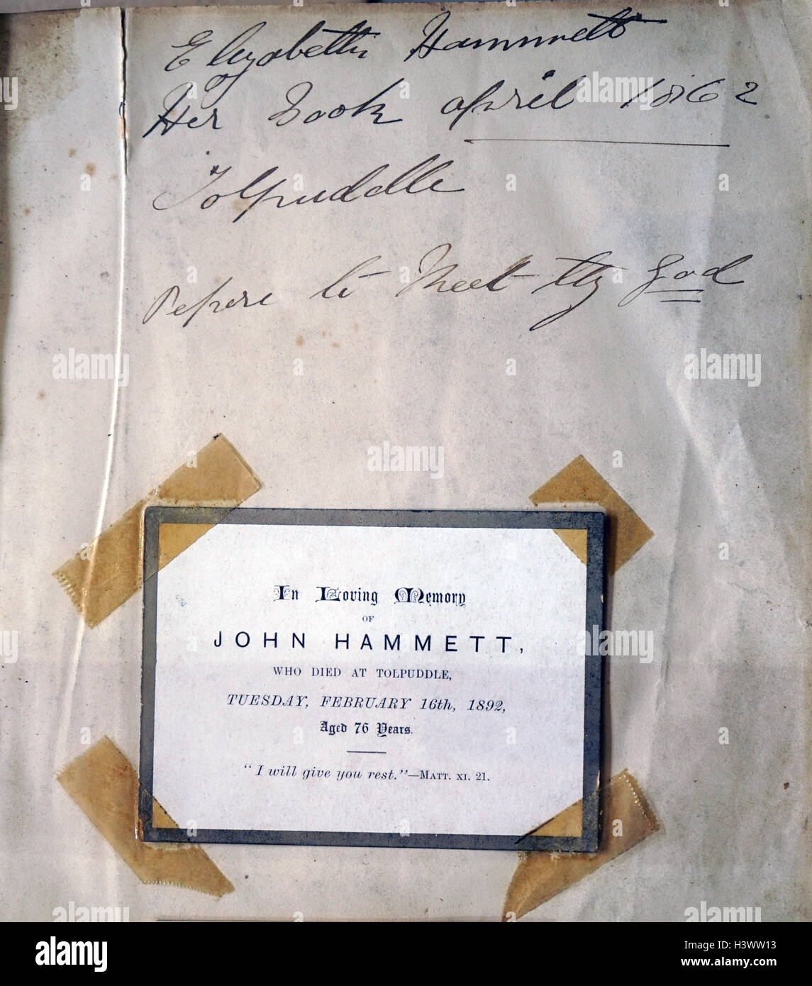 A religious book belonging to John Hammett, brother of James Hammett, a member of the Tolpuddle Martyrs. Dated 19th Century Stock Photo