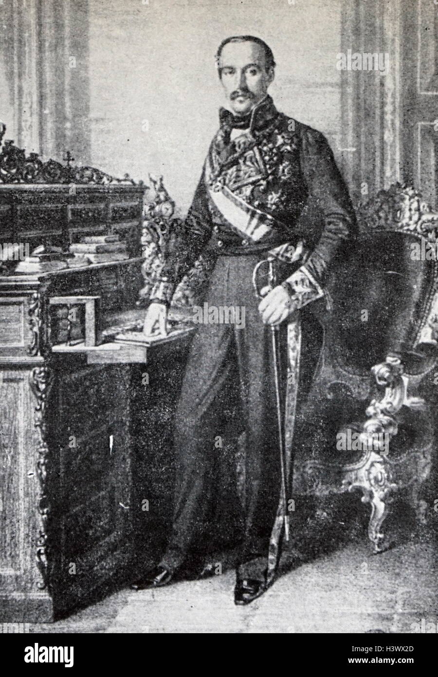Portrait of Francisco Serrano, 1st Duke of la Torre (1810-1885) a Spanish marshal, statesman and Prime Minister. Dated 19th Century Stock Photo