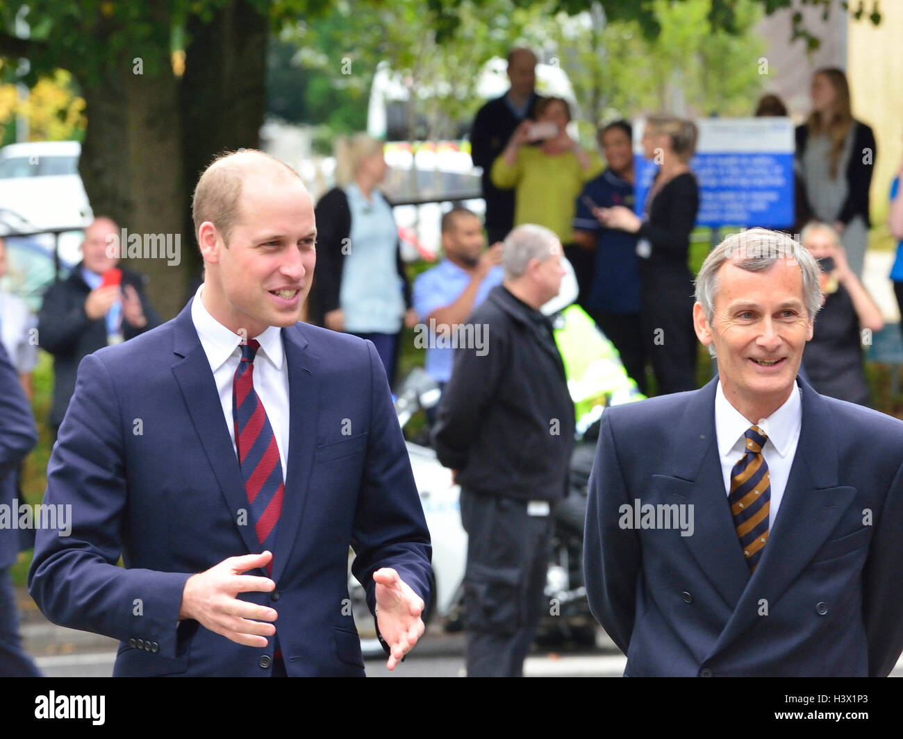 The Duke of Cambridge met by Lord Lieutenant of Hampshire on an official visit to a Step into Health programme at the Ark Conference Center Basingstoke and North Hampshire Hospital focusing on work to provide employment opportunities for military veterans. The Duke will gain further insight into the @StepIntoHealth programme and meet some of its current participants and graduates. Credit:  Gary Blake/Alamy Live News Stock Photo