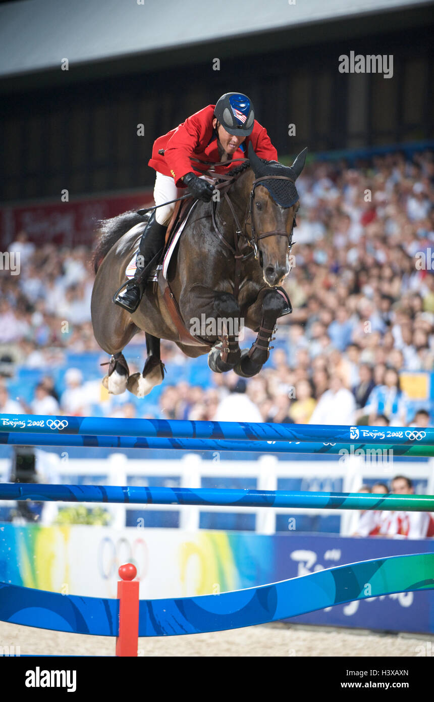 Olympic Games 2008, Hong Kong (Beijing Games) August 2008, Will Simpson (USA) riding Carlsson vom Dach, team jumping final Stock Photo