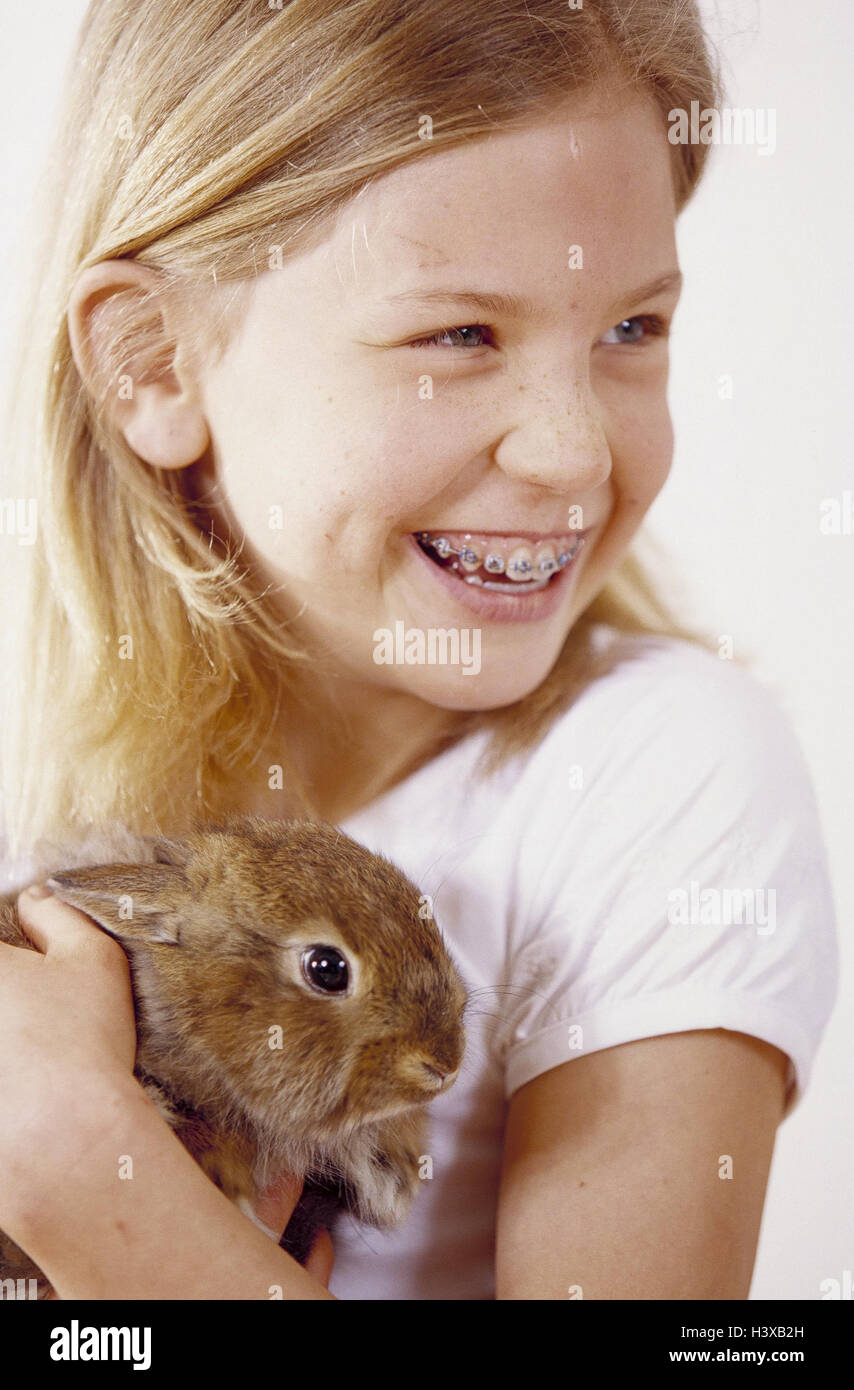 Girls, rabbits, portrait, child, childhood, brace, pygmy rabbit, "bunny