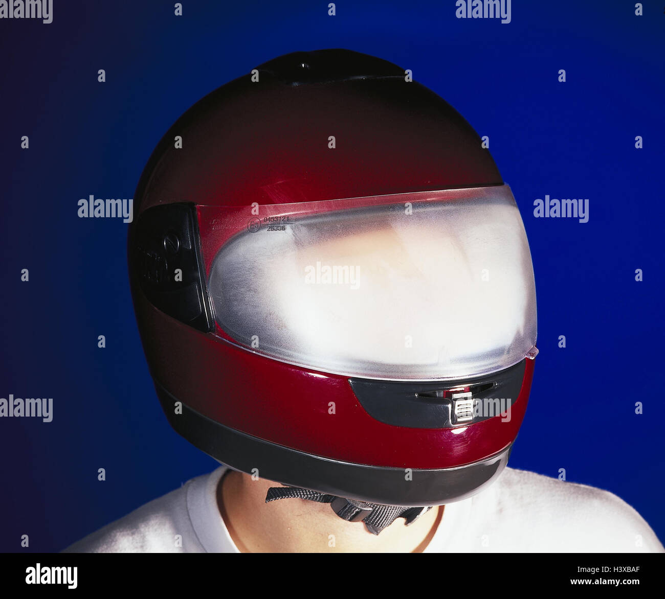 Motorbike helmet, visor, steam up motorcyclists, helmet, safety helmet, hard hat, protection, danger, view, restrictedly, badly Stock Photo