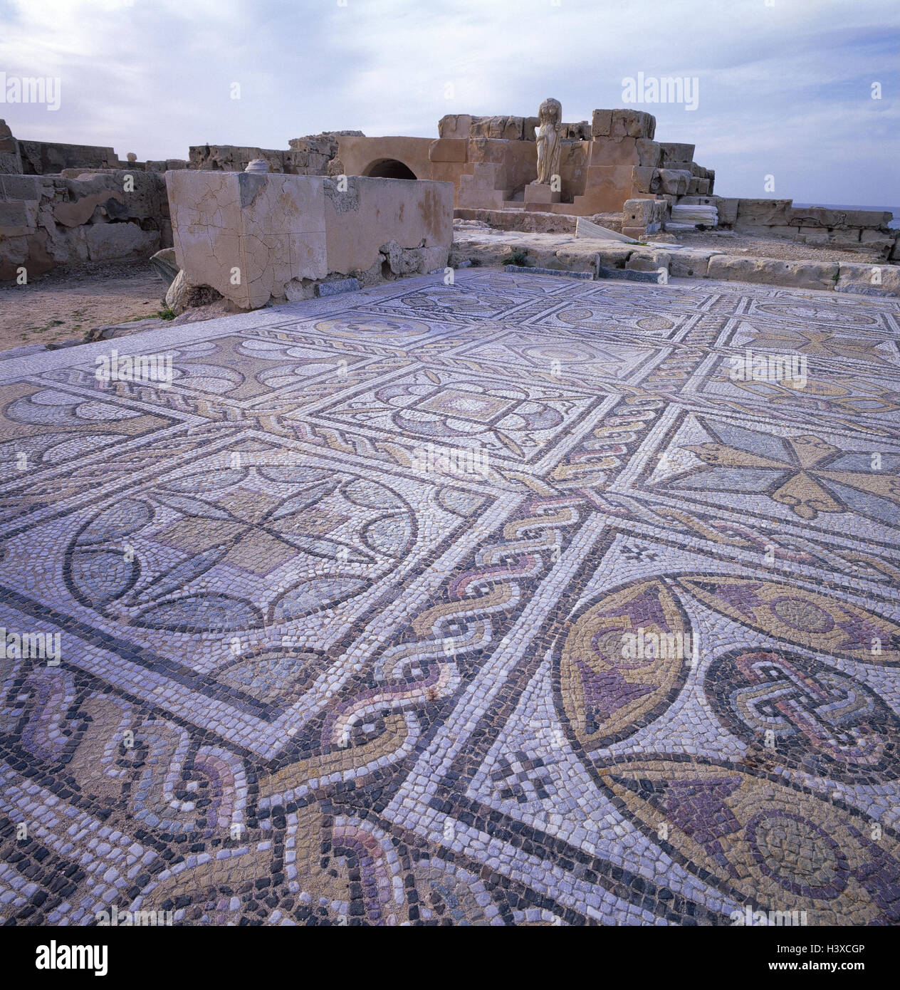 Libya, Leptis Magna, Roman ruin town, floor mosaic, North, Africa, town, ruin site, excavation site, floor, floor, mosaic, art, culture, place of interest Stock Photo