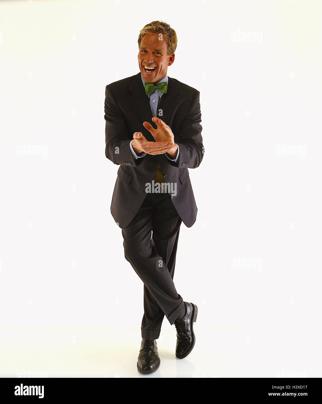 Men, man, manager bang businessman, happy, stand, applause, applause, applaud, joy, enthusiasm, cheering, studio, cut outs, Stock Photo