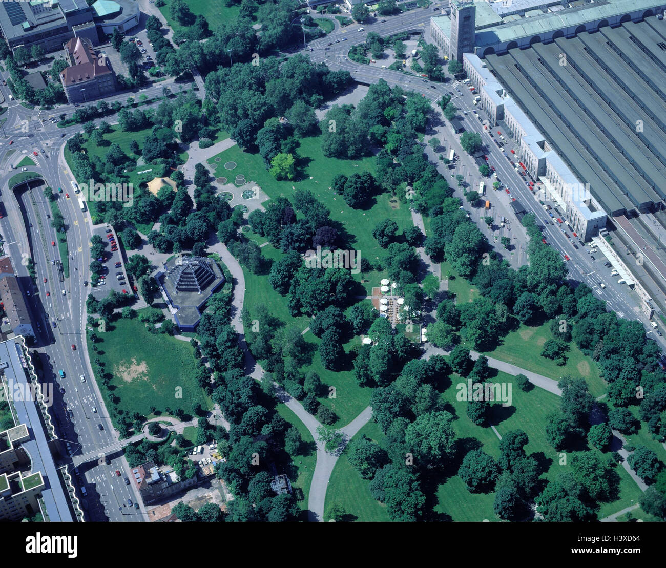 Germany, Stuttgart, town overview, central station, detail, aerial ...