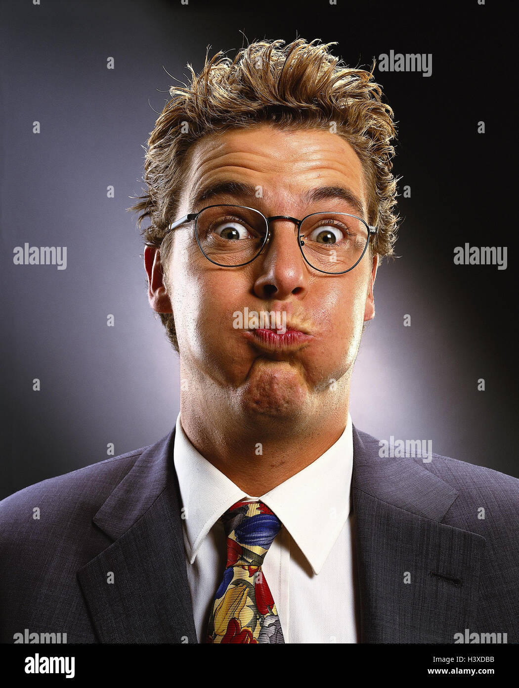 Man Joke Young Glasses Suit Facial Play Grimace Chubby Cheeks Portrait Men Businessman 9229