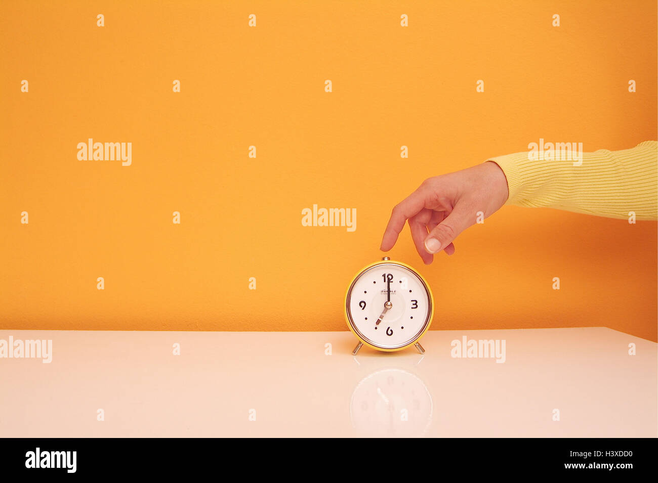 Woman, detail, hand, alarm clock, switch off, morning, clock, time