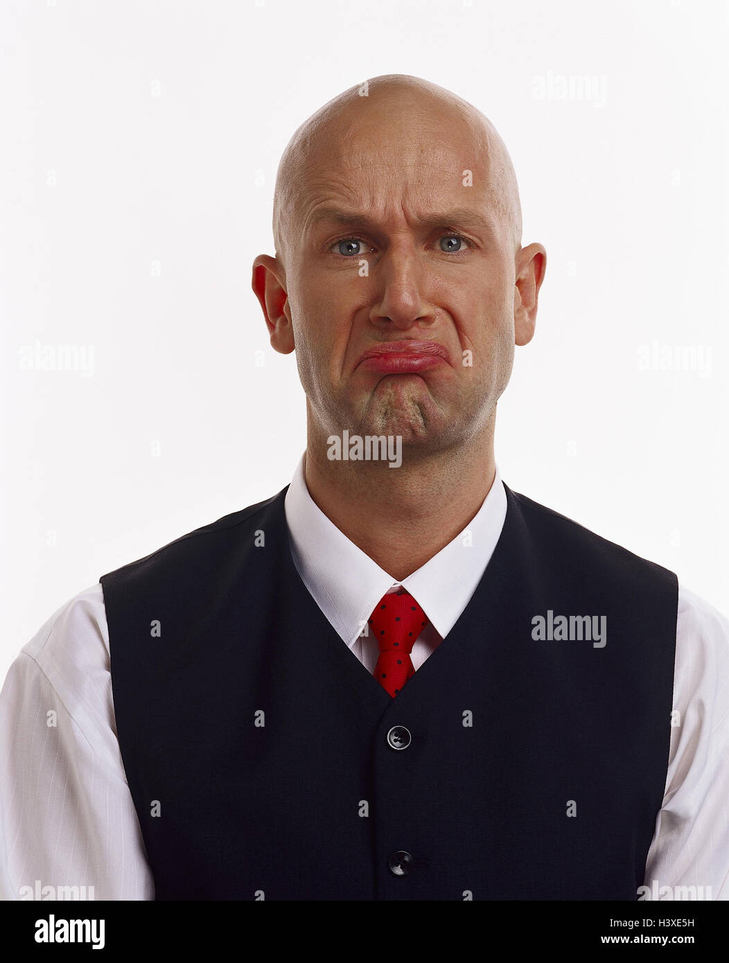 Man, bald head, shirt, waistcoat, tie, view, is disappointing ...
