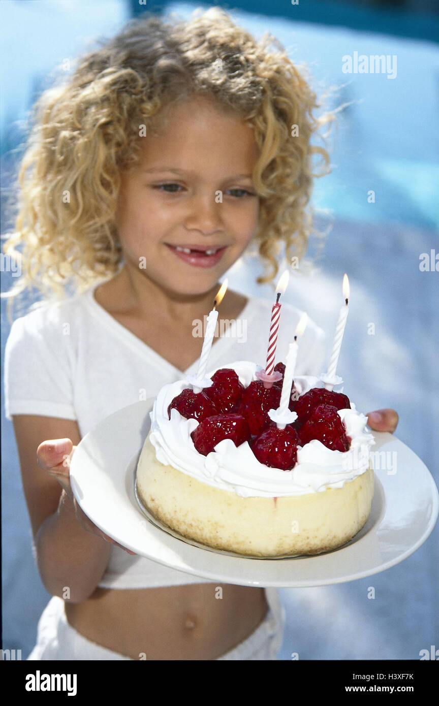 Girls Birthday Cake Joy Pride Half Portrait Child Blond Curls Tooth Gap Birthday Cake Cake Cake Birthday Birthday Boy Happy Smile Blast Childhood Candles Stock Photo Alamy