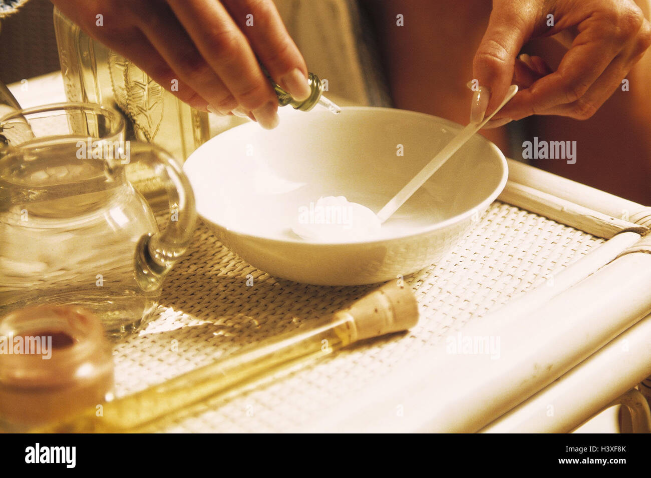 Aromatic therapy, woman, detail, hands, preparation, cosmetics