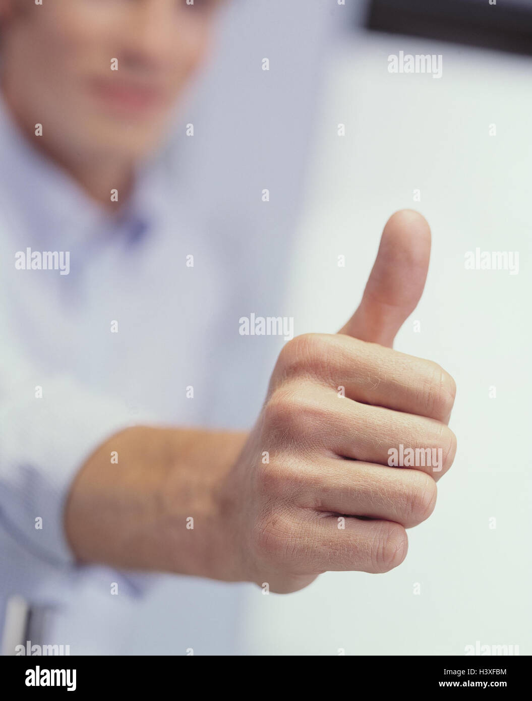 Man, detail, hand, gesture, o.k., man's hand, okay, positively, well, perfectly, body language, success, enthusiasm, hand figure, figure, sign language, hand position, pollex, high, icon, in order, OK, printout Stock Photo