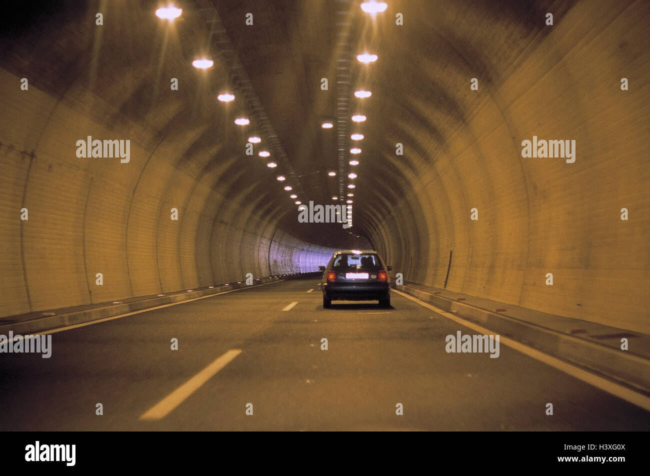 Road tunnels, passenger car, rear view, car registration number make