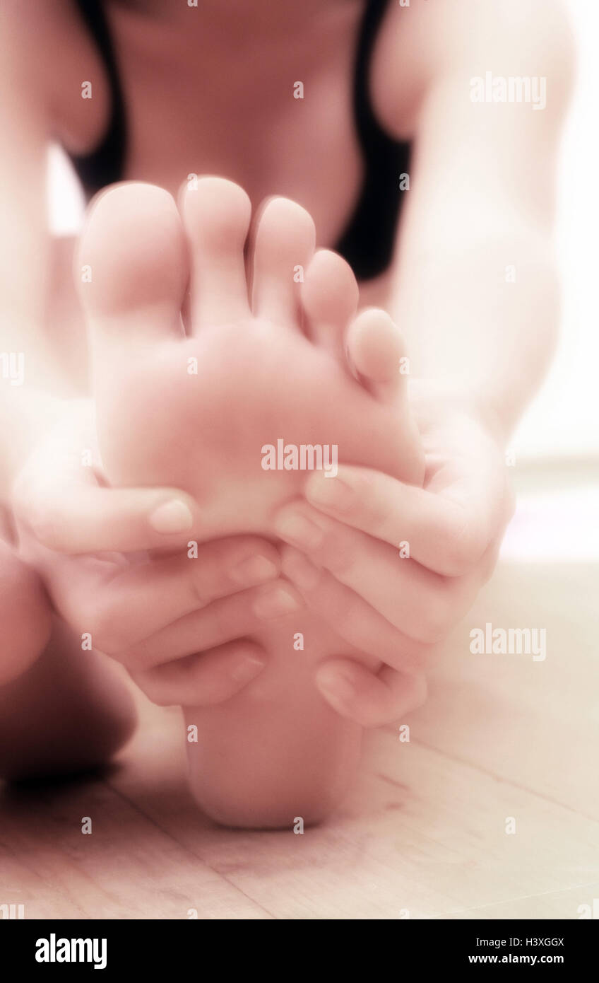Woman, foot massage, detail, foot, barefoot, toes, sole, massage, foot