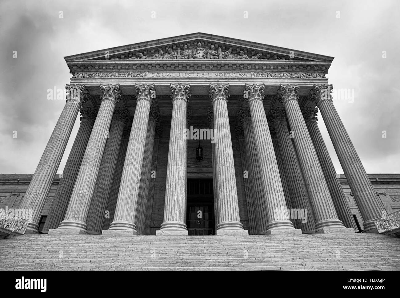 The Supreme Court building in Washington DC. in black and white. Stock Photo