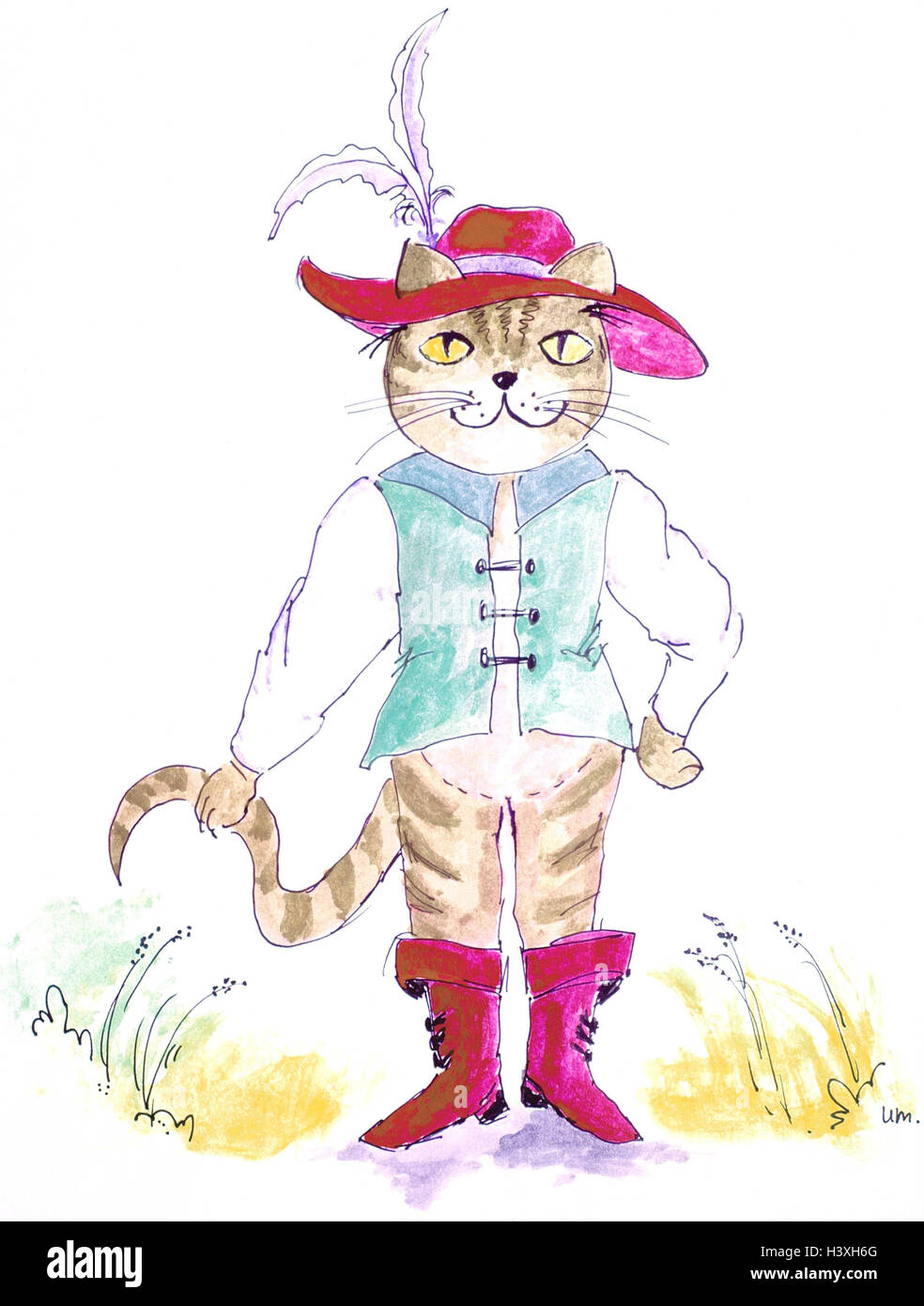 Illustration, fairy tale, 'The cat wearing boots', narration, story, fantasia, fantasia, subscription, painting, cat, clothes, cat wearing boots Stock Photo