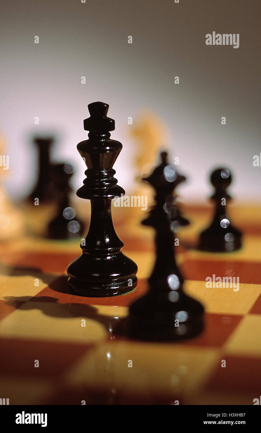 Chess, detail, product photography, Still life, board game, game, wooden figures, game figures, chess pieces, chess springboard Stock Photo