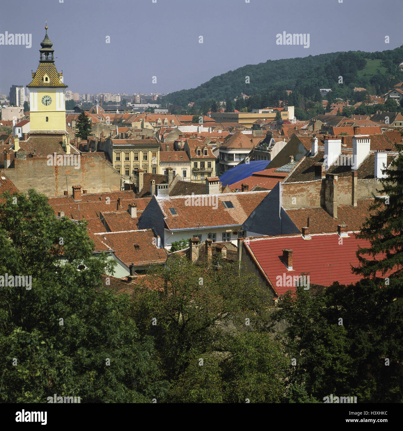 Romania, Brasov, town view, city hall, Southeast, Europe, Transylvania, Transylvania, Burzenland, Kronstadt, houses, residential houses, view Stock Photo