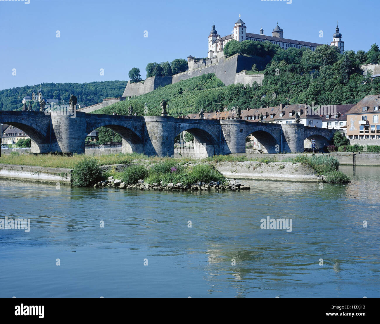 Germany, Franconia, Wurzburg, old Main bridge, fortress Marien's mountain, Europe, Bavaria