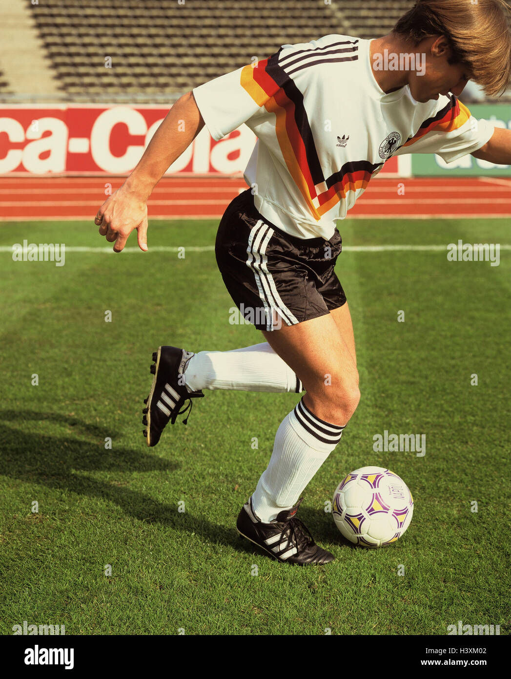 Domestic Cat. Tabby adult dressed in the jersey of the German National  Football Team with football and scoreboard Stock Photo - Alamy
