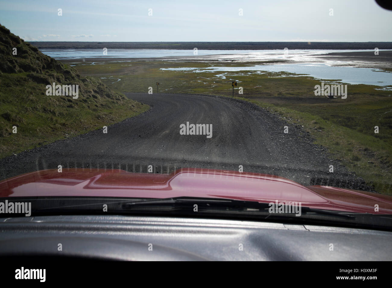 driving along rough steep stone track in southern iceland Stock Photo