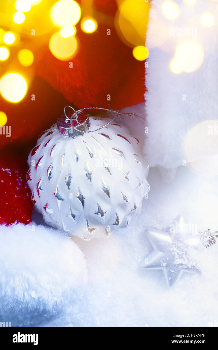 Merry Christmas; Holidays background with Christmas decoration on snow background Stock Photo