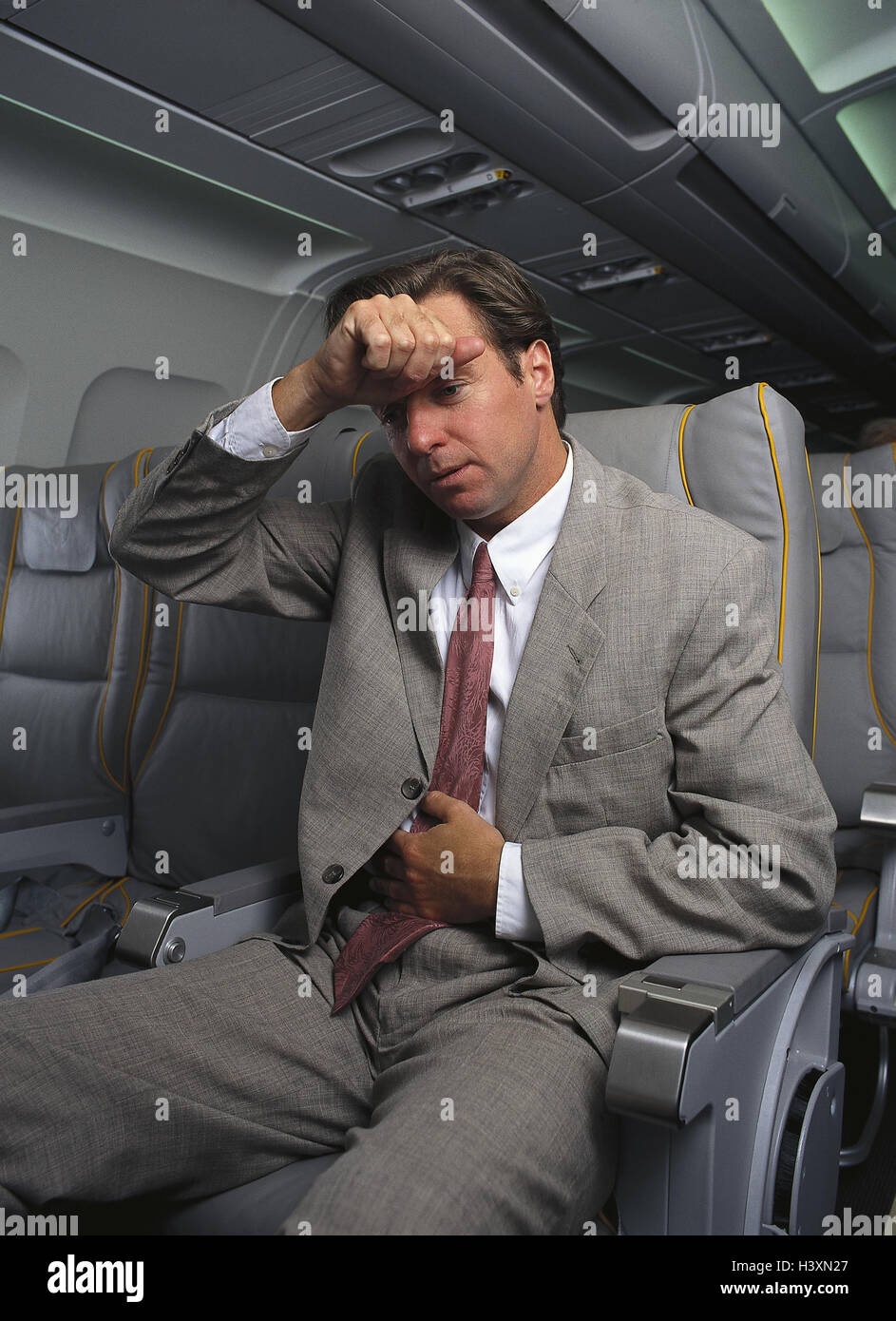 Airplane, passenger, gesture, fear, nausea, air liner, inside, man