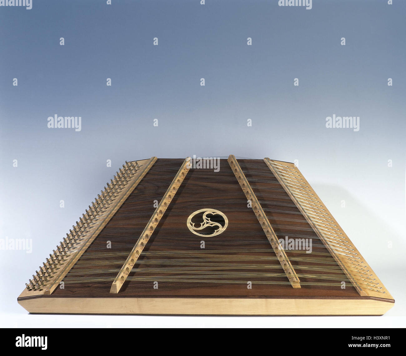 Dulcimer musical instrument, instrument, music, stringed instrument, folk music, studio, cut out, product photography, Stock Photo