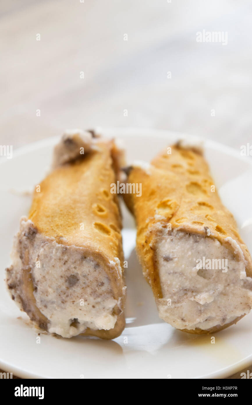 sicilian cannoli or horn stuffed with cream Stock Photo Alamy