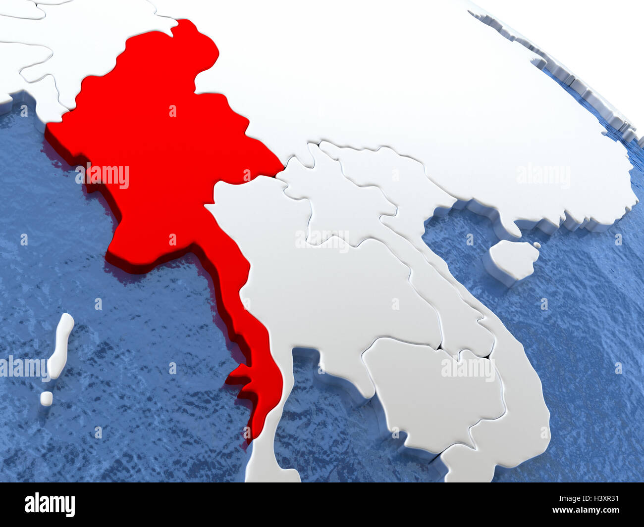 Map of Myanmar on globe with metallic land and realistic water. 3D ...