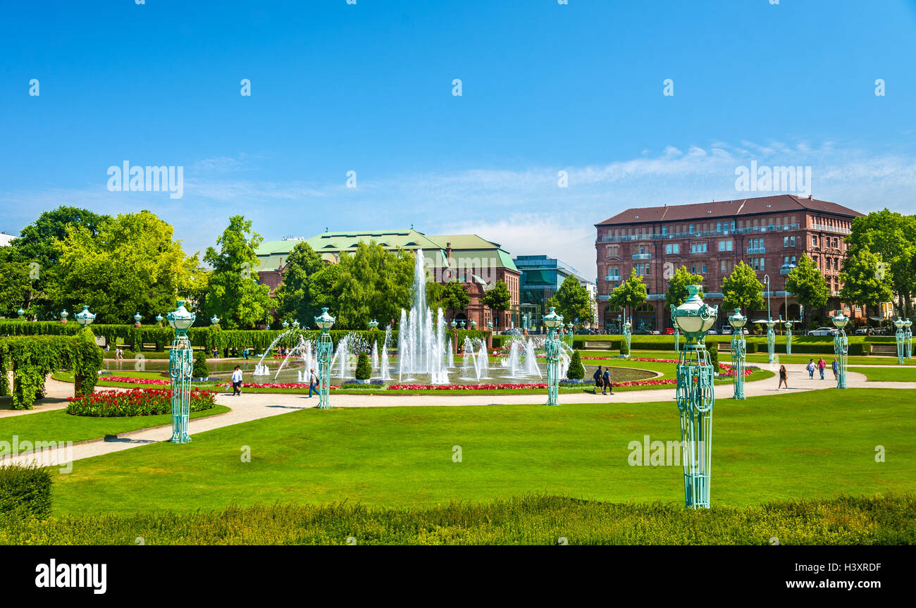 Wasserspiele fountain on Friedrichsplatz square in Mannheim - Germany Stock Photo