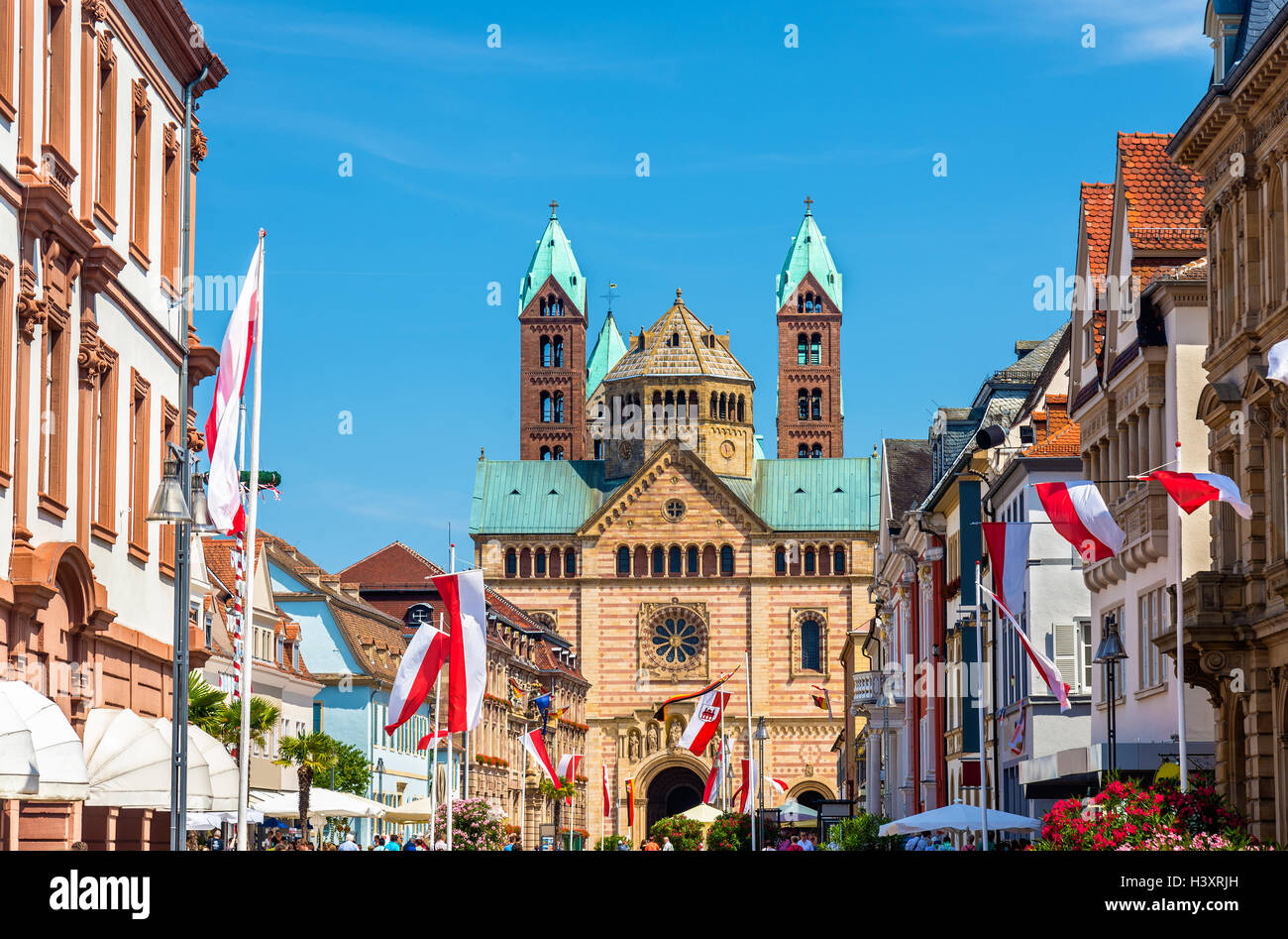 View of the Speyer Cathedral from the Maximilian Street - Germany Stock Photo
