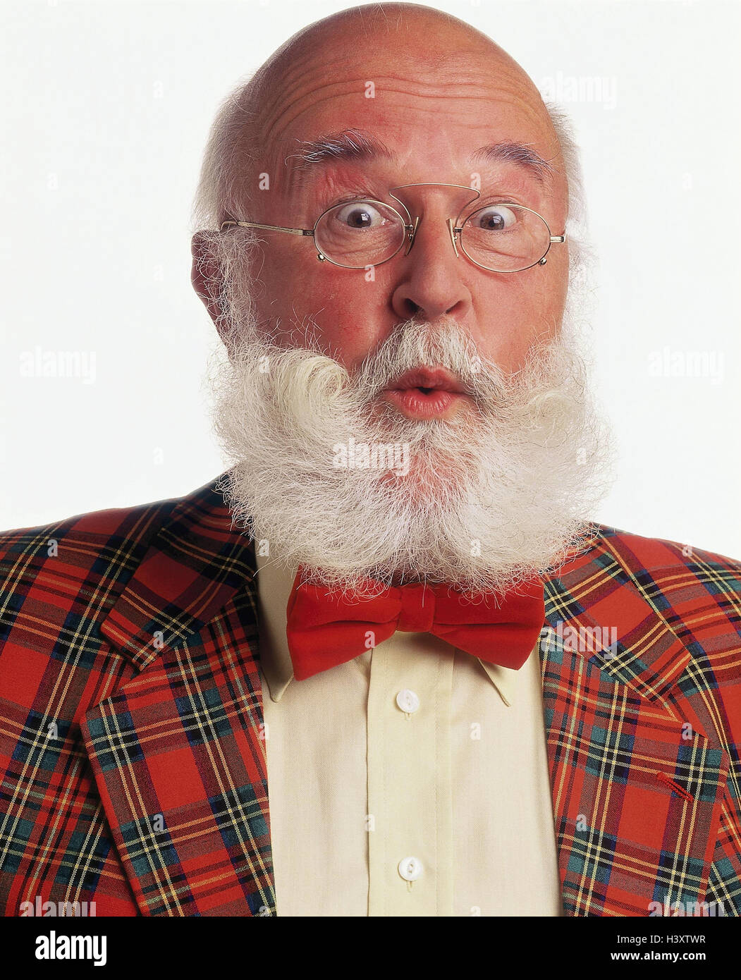 Senior Bald Head Jacket Checked Glasses Beard Facial